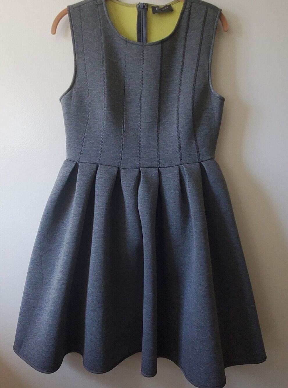 Gracia Small Sleeveless Neoprene Charcoa Gray Green Lined Dress Designer Trend